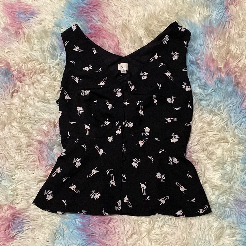 4/$10 A New Day Black Floral Peplum Tank Top Blouse